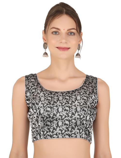 ND & R Womens Readymade Sleeveless Saree Blouse ( Choli ) Color Black Silver