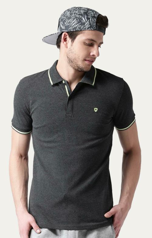 Celio Mens Charcoal Melange Polo T-Shirt