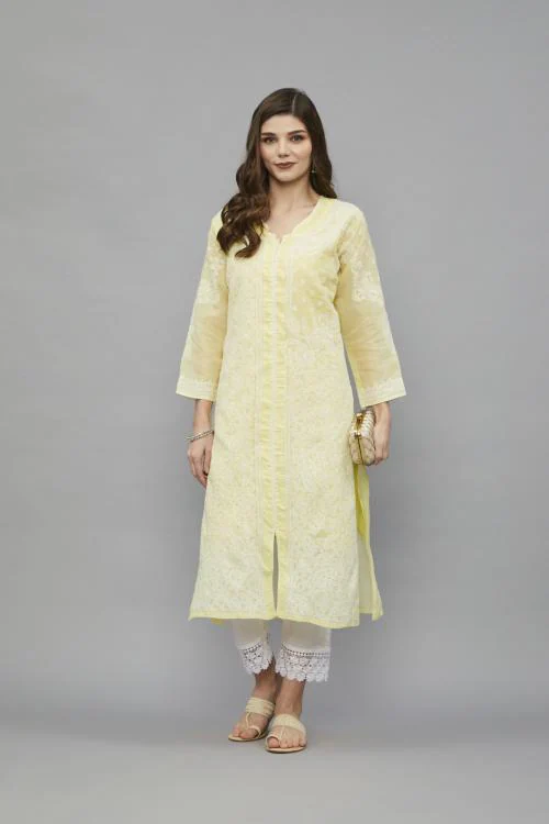 Ethnava Women’s Hand Embroidered Cotton Long Kurti Design with Slip