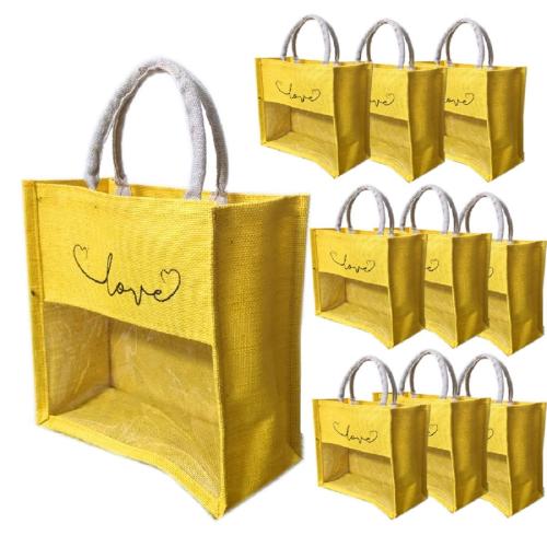 handmakers transparent jute bag with yellow color 13