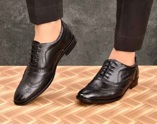 US RED BOX Men's Black 100 % Genuine Leather|Premium Quality Lace up Brogue Shoe