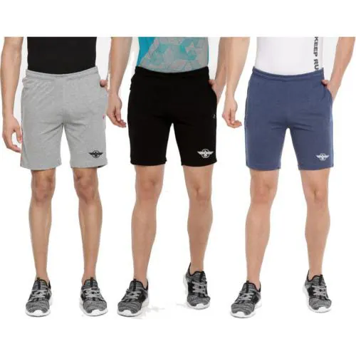 BIOSTEX Men's Solid Shorts with Functional Pockets, Light Weight, Comfortable,Above Knee, All Day Wear Casual Shorts Set of 3(Blue,Black,Grey)