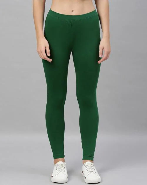 Kryptic Womens Bottle green Solid Cotton Lycra Leggings