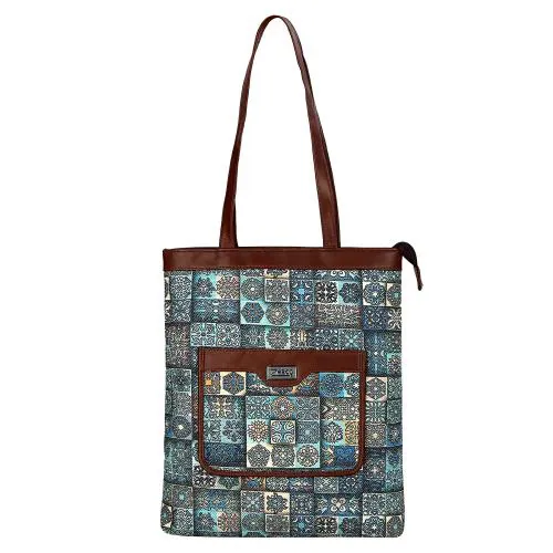 ZEBCO BAGS Branded Women's Tote Bag Ladies Jute Purse Handbag for Office and College with Free Tiffin Bag (BLUE OCEAN)