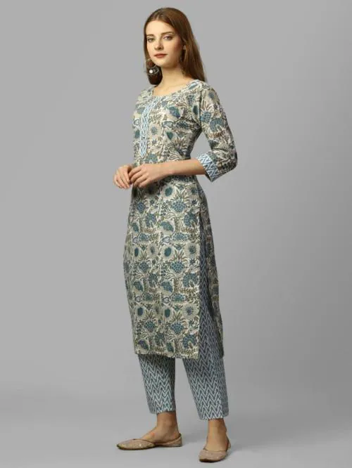 LOLOKOKO Designer Womens Cotton Kurta set With Pant for Women | Women Kurta Sets Kurtis | Women Kurta Pant Set | Women Kurta Pant Set Women Kurti Set with Pant | Women Kurti Set with Pant Cotton (Blue - XXL)