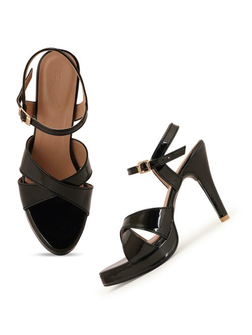 Scentra Spain Solid Black Stiletto Sandals For Women