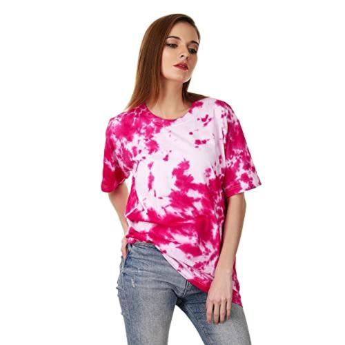 SNUG24 Hot Pink Tie Dye Cotton T-Shirt for Women (Size, L)