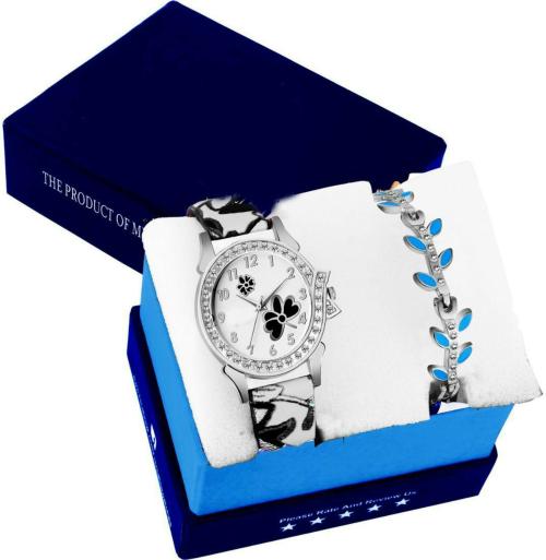 Bolun Analog Black Dial Black Strap Watch With Bracelet For Women (Combo Of 2)