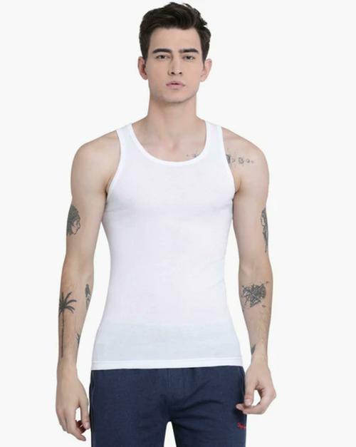 PEPE JEANS LONDON Men's White Solid 100% Cotton Pack of 2 Sleeveless Vest