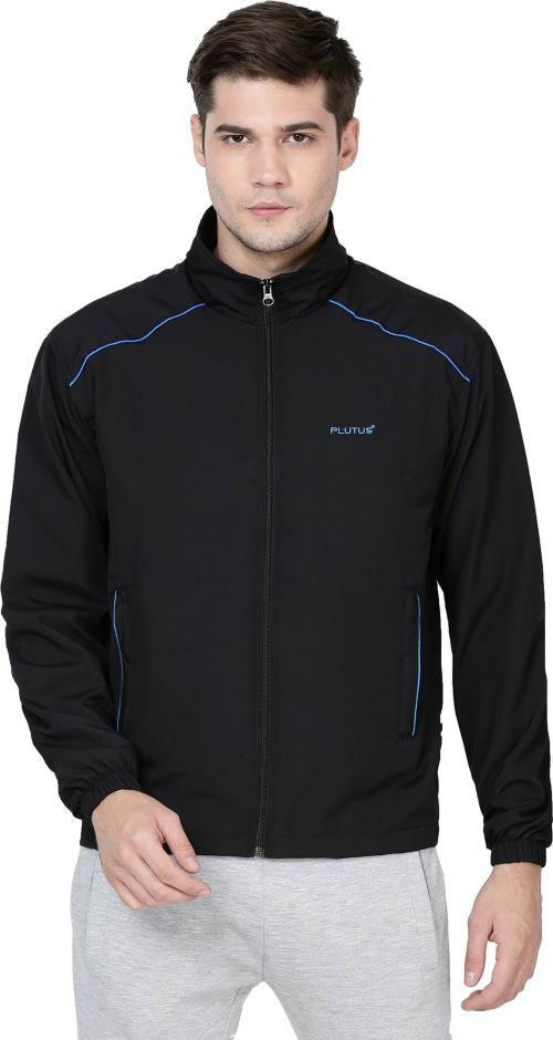 Plutus Men Black Solid Polyester Casual Jacket L