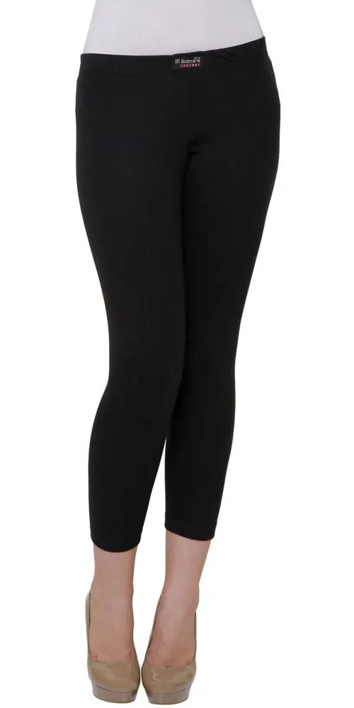 Bodycare Gold Womens Black Solid Cotton Thermal Pants
