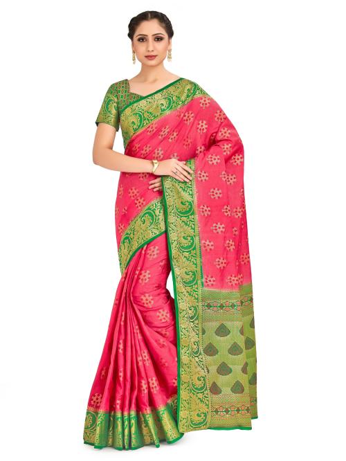 Mimosa Paithani Style Art silk saree Color : Pink (4651-420-2D-GJ-GR)