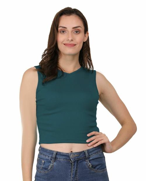 AD2CART A1595 Women's Casual Stretchy V Neck Sleeveless Crop Tops for Women