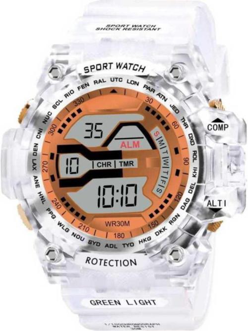 Showking Digital Yellow Dial White Strap Watch For Boys