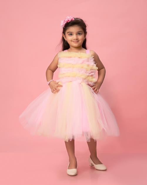 Buy Aarika Girls PinkLemon Colour Net Solid Frock Online at Best