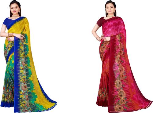 SAADHVI Multicolored Georgette Daily Wear Georgette saree saree / saree for women / sarees / sarees latest / sari