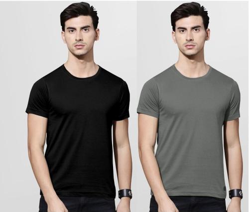 Megli Fashion Men Multicolor Solid Pure Cotton Pack Of 2 T-Shirt (L)