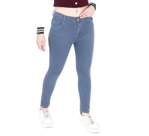 SKYGLORY-High Waist Skinny Fit Jeans for Women, Girls- Stretchable Trousers with Ankle Length-Grey