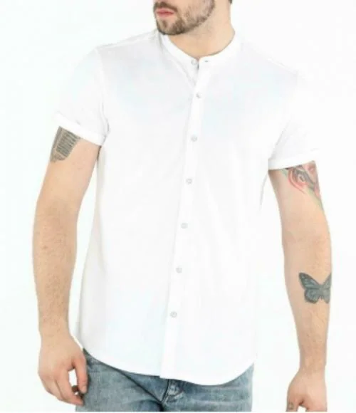 BASE 41 Men White Solid Cotton Blend Casual Shirts