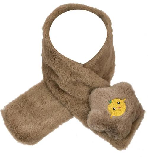 Soku Shopee Boys and Girls Brown Embellished Faux Fur, Fleece Muffler