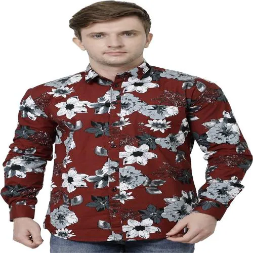 PEARL OCEAN Men Floral Print Party Maroon Shirt