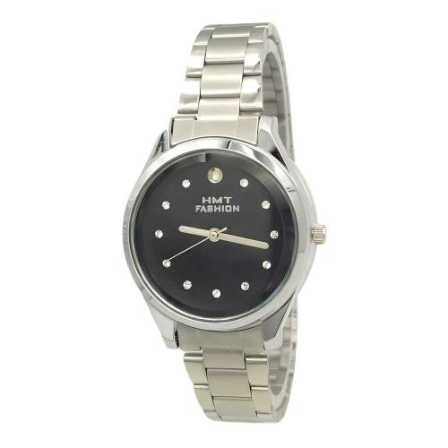 HMT FASHION Watch for Women Quartz Round Dial Stainless Steel Bracelet Chain Analogue Watch for Women (Black Dial)