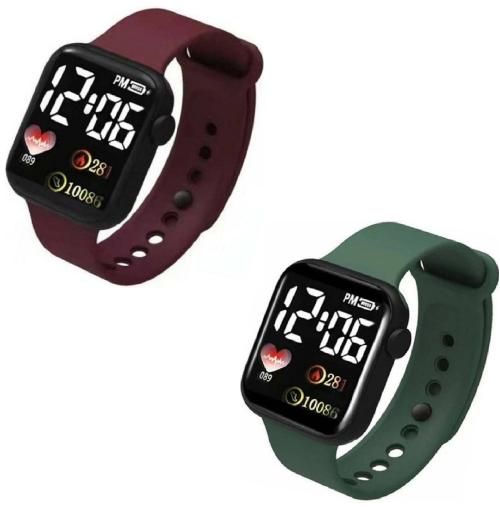 Hala Globe Combo Brown & Mehndi Square Dial LED Digital smart Watches for Boys & Girls LED Lights Kids Children Pack of 2