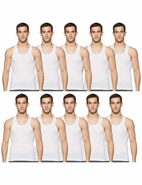 UNDERLOOP White Cotton Vest for Men (Pack of 10) Pure Combed Cotton