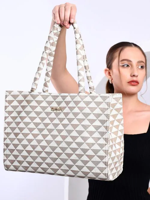 Carrylux Spacious Tote Handbag Shoulder Bag For Women With Embossed Geometric Print