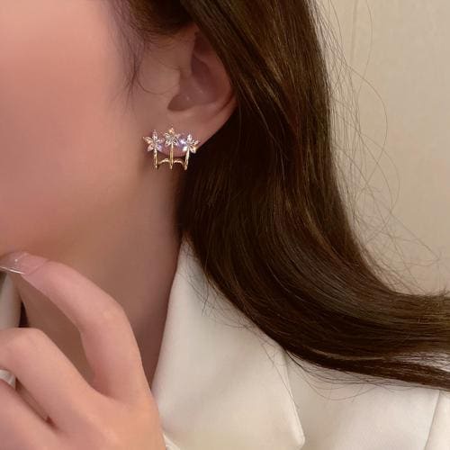 PolluxCraft Korean Earrings For Women - Girls/Zircon Gold Plated Earrings Zircon Alloy Clip-on Earring