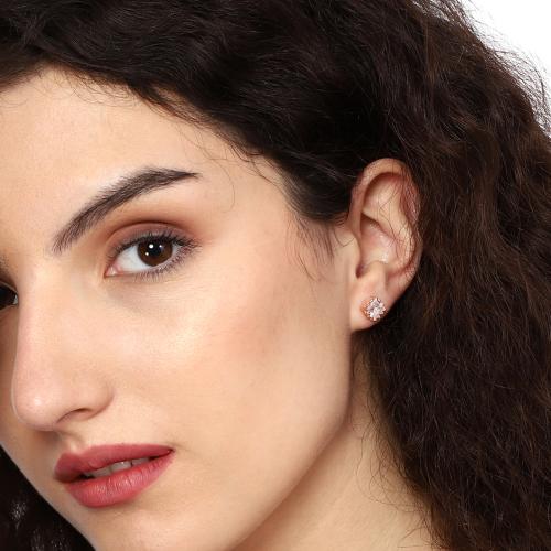 Sylva 925 Sterling Silver Rose Gold Square Stone Stud Constellation Earrings with Gift Box & Certificate of Authenticity, Stone Rose Gold Stud to Gift Women & Girls, 6 Month Warranty*