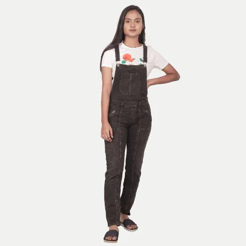 Rad Prix Girls Black Denim Dungaree
