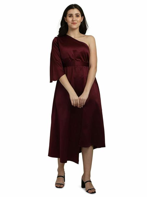 Smarty Pants Women Wine Solid Satin Dress L