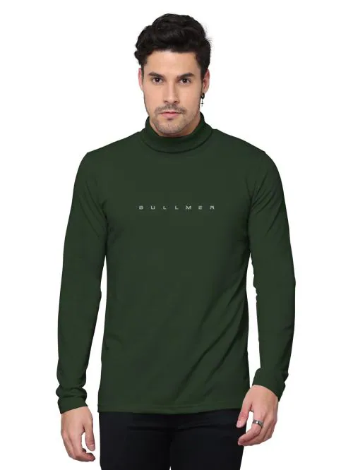 BULLMER Olive Solid Full sleeve Single High Neck T-shirt For Men T Shirt For Men | Men T Shirt | Men Tshirt | Tshirt for Men | T Shirts | Tshirts | Oversized Tshirt | Men Tshirt