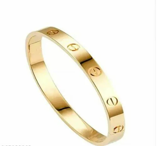 DEEPSUNG(D.S) Stainless Steel Gold Toned Love Band Bracelet Anti Tarnish Cubic Zirconia Studded Bangles Kada Latest Stylish-A10