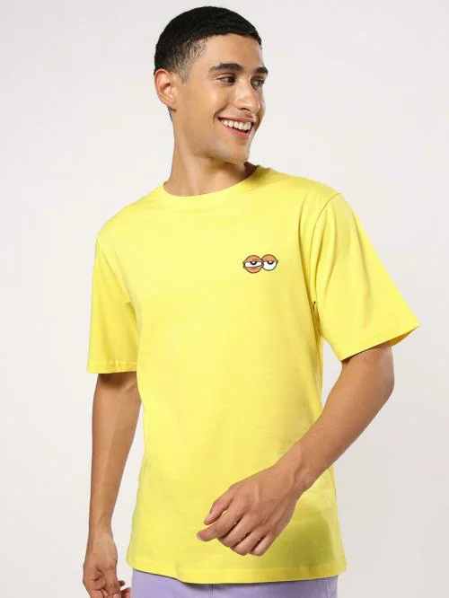 Bewakoof Men's Yellow Support Your Local Dealer Short Sleeve Round Neck Oversized T-shirt