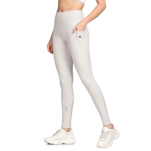 Lavos Women Grey Anti Microbial Bamboo and Cotton 4-Way Stretchable, Skinny Fit, High Waist Gym Wear Sports Leggings, 2XL