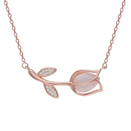 Giva Sterling Silver Rose Gold Pink Quartz Flower Necklace For Women