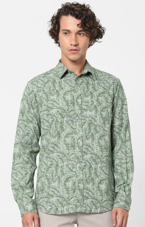 Celio Green Regular Fit Linen Shirt