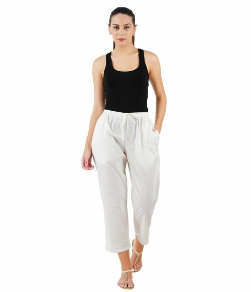 Happy Bunny 100% Cotton Women Ankle Length Parallel Pant_Off White_L