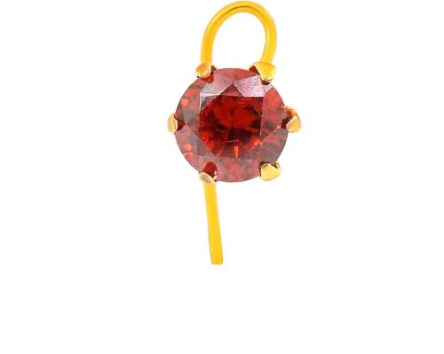 ADMIER Gold plated brass round shape faux red ruby cz fashion nose pin for girls women