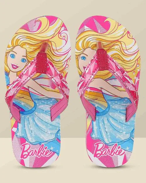Kidsville Kids Girls Barbie Printed Pink Flip Flop