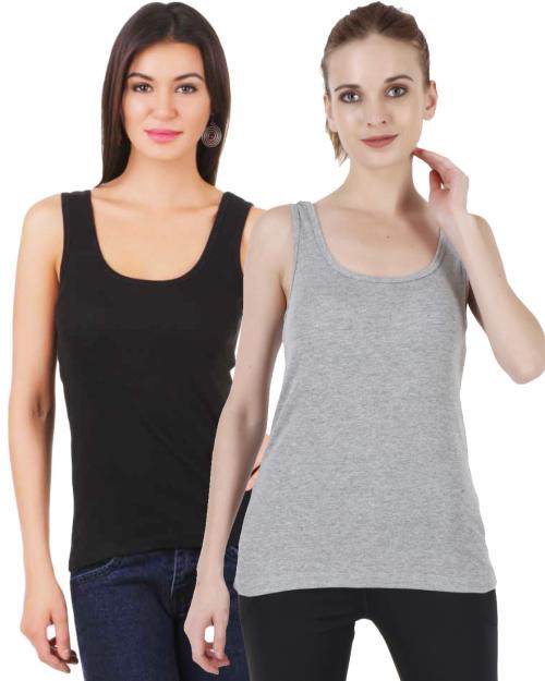 LooksOMG's Cotton Camisole / Snaghetti for girls in Black & Grey pack of 2.