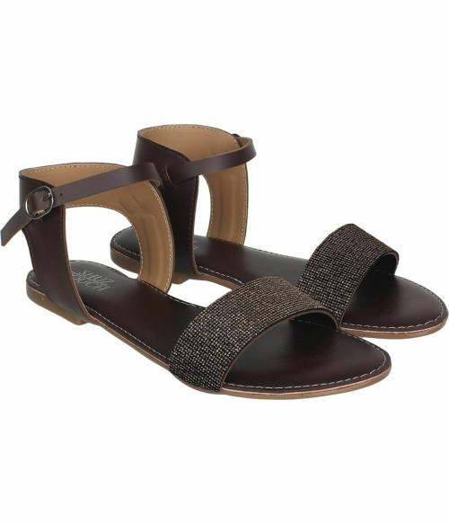 Shuz Touch Brown Flat Sandals for Women