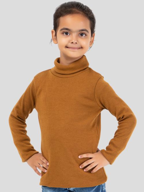 YHA Girls Turtle Neck Full Sleeve T-Shirt Golden Brown