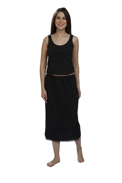 mybody Women Cotton regular 3/4 Slip maxi Skirt - Ankle Length petticoat- Black-Ankle length (M)