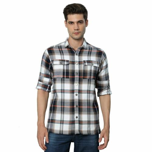 BEVDAAS Pure Expedition Checkered White Cargo Shirt for Men