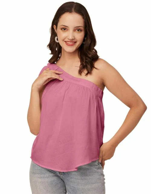 Moomaya Solid One Shoulder Sleeveless Tops For Women, Sexy Tank Casual Vacation Clothing