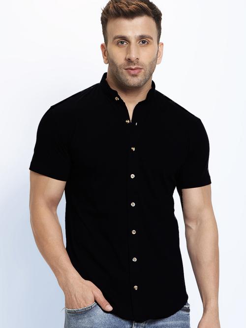 Gespo Men's Black Solid Cotton Blend Half Sleeve Shirt - JioMart