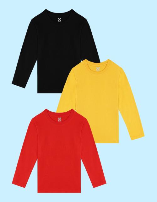 Nusyl boys solid tshirts combo (pack of 3) -black, red, yellow